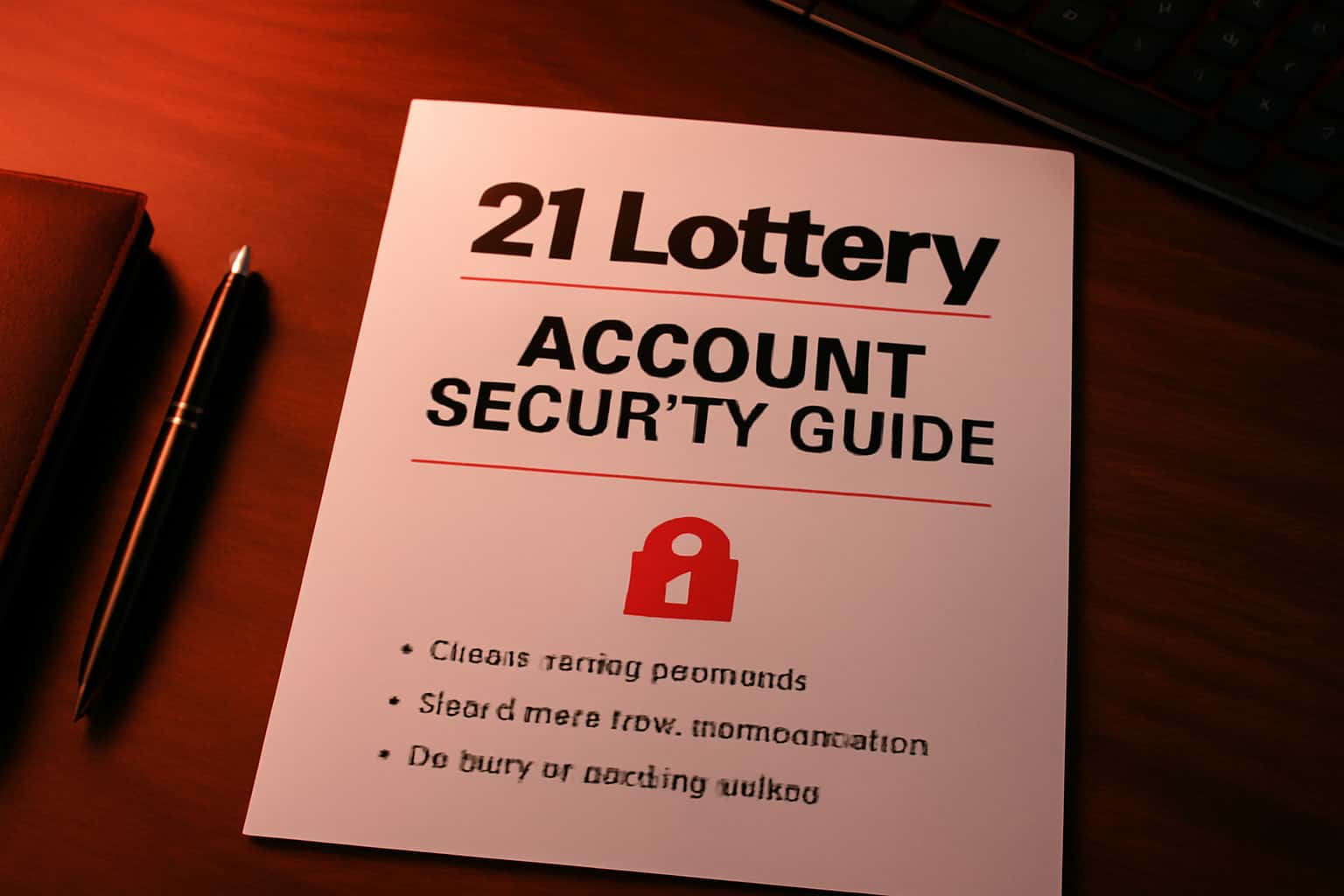 Informational graphic depicting the 21 Lottery Account Security Guide with a focus on account protection measures.