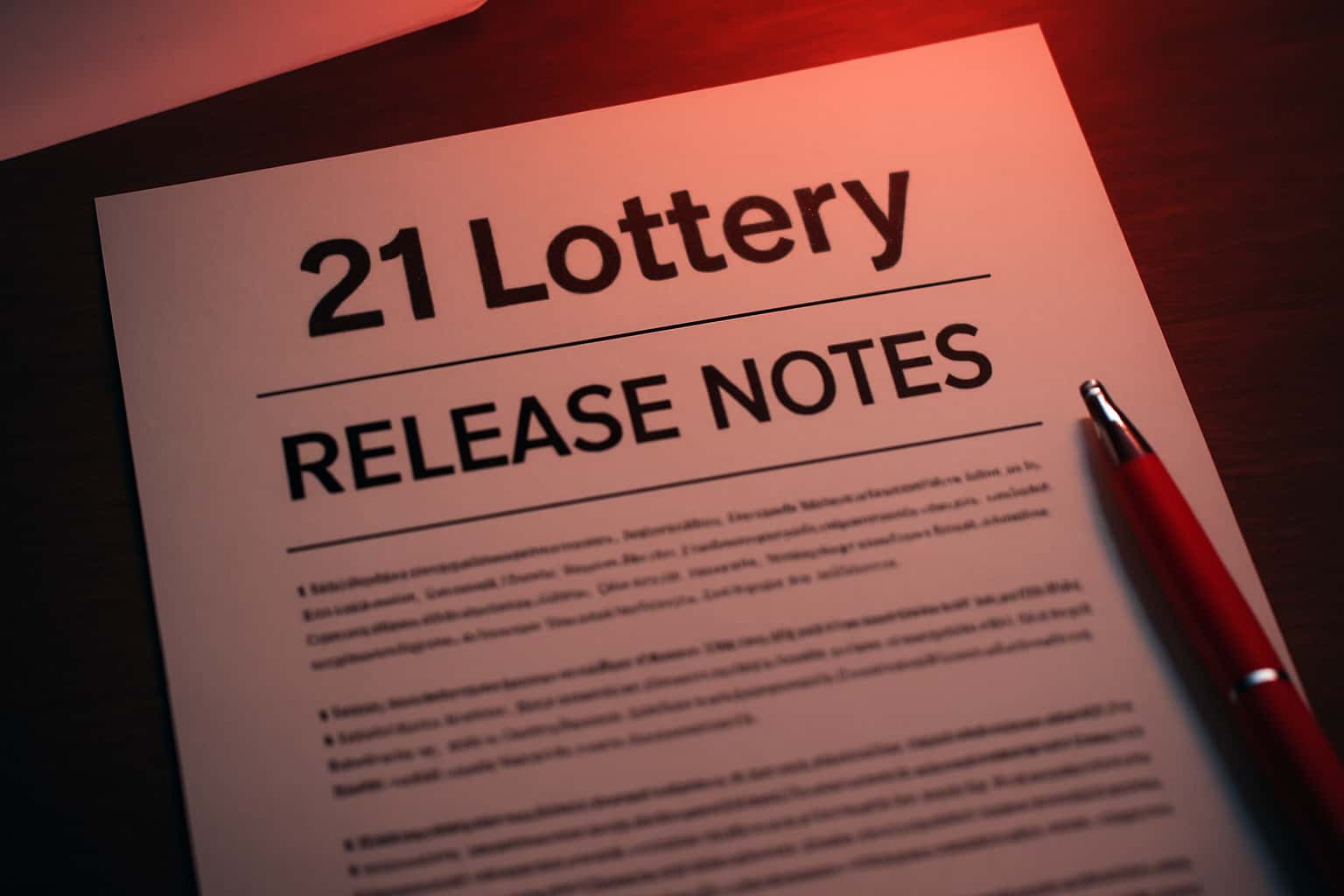 Visual representation of the 21 Lottery Release Notes with focus on updates.