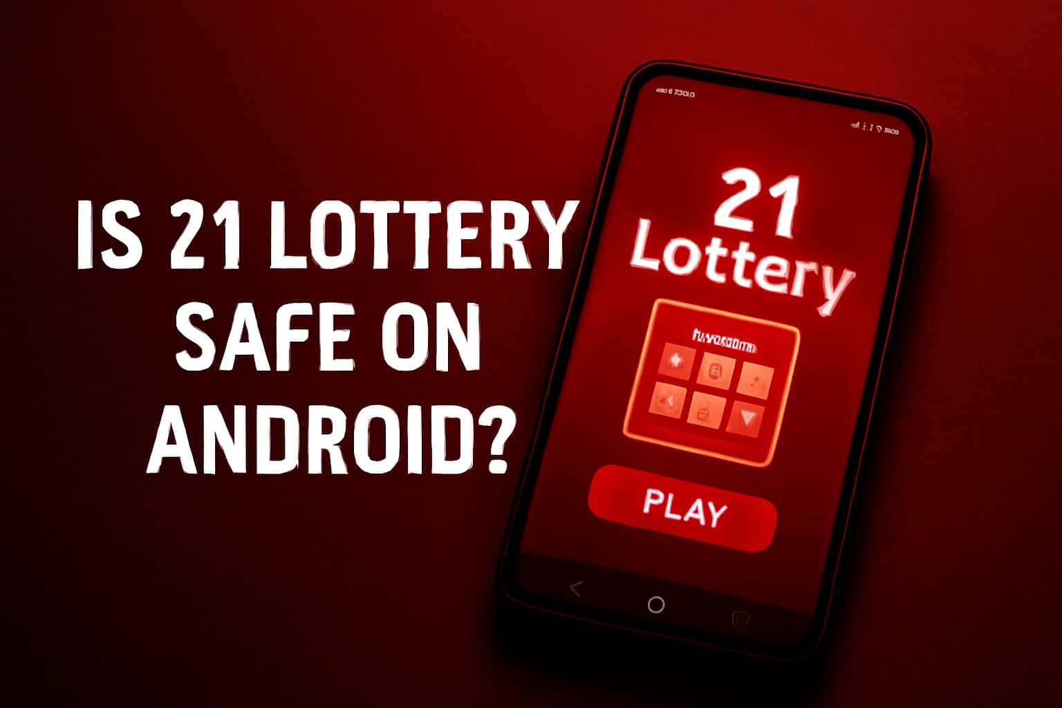 An informational scene depicting the safety features of the 21 Lottery app on Android.